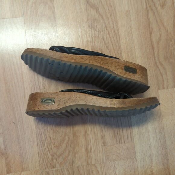 Vintage 90s Y2K Candies Wooden Chunky Strappy Sandals Womens 7 Black - Picture 5 of 7